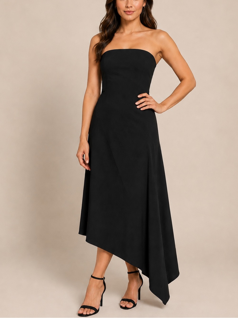 BCBGMAXAZRIA Black Strapless Asymmetrical Hem Formal Dress Gown Size 8 - Picture 1 of 12